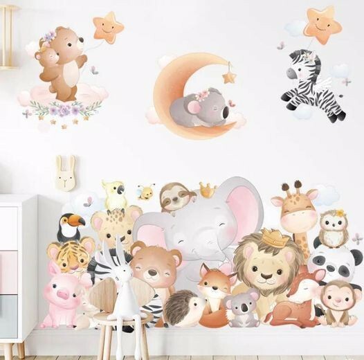 Large High quality PVC Removable Animal Zoo Moon Wall Decal for kids rooms- Star gallery