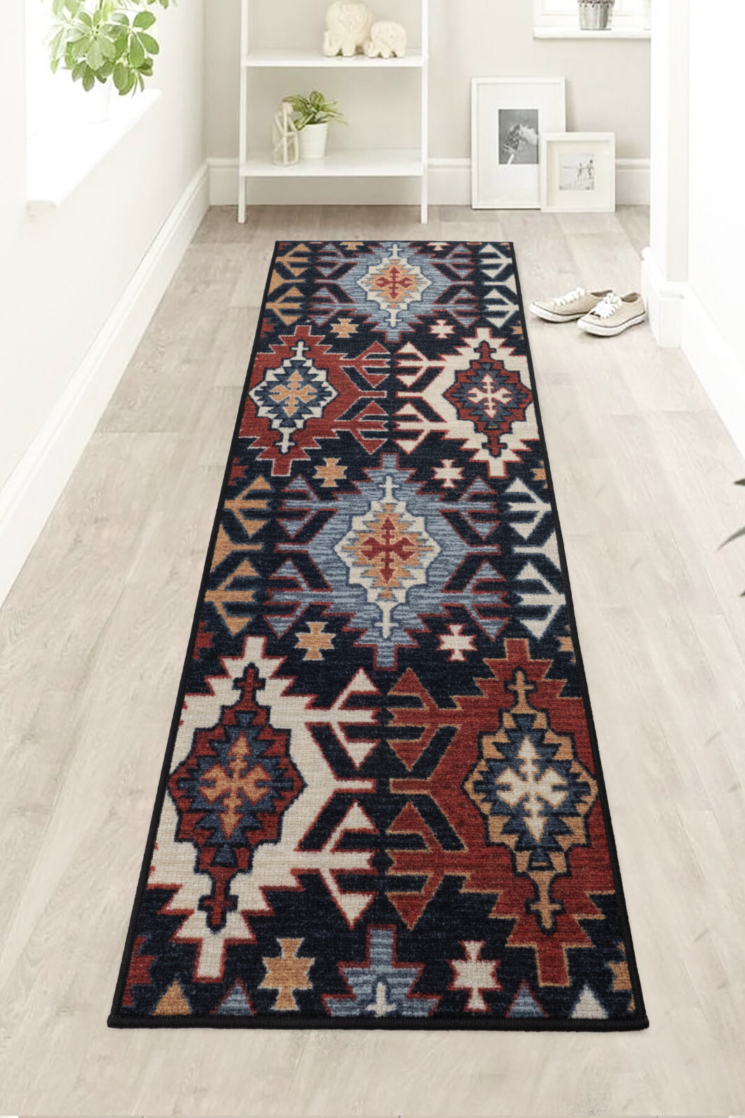 Rug Runner Non Slip Latex Backing Berber Southwestern Design 25" Wide gallery