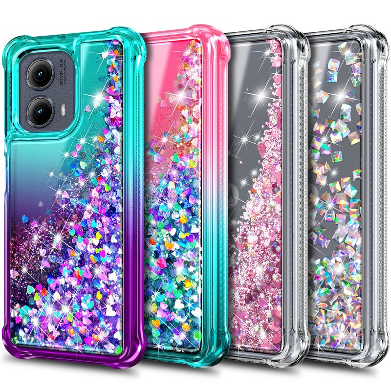 For Motorola Edge 2024 (XT2405V) Case Glitter Ring Holder Phone Cover w/ Lanyard