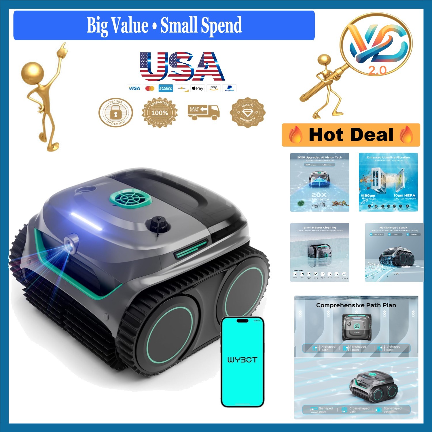 2026 C2 Vision AI Pool Cleaner Robotic Inground Waterline Floor 8 Modes gallery