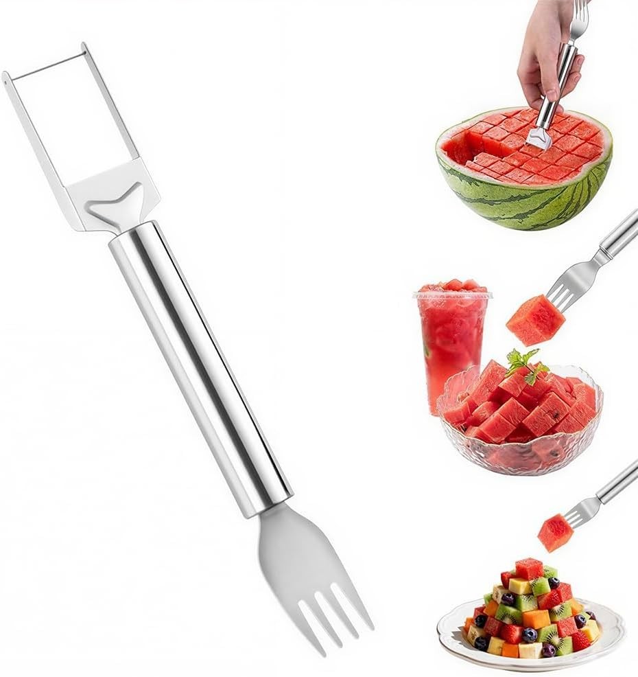 2-in-1 Stainless Steel Watermelon Cutter Fork Slicer Fruit Cube Tool gallery
