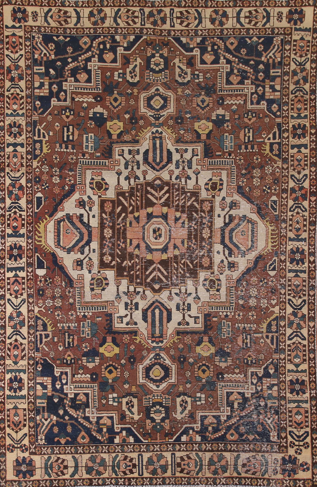 Vintage Distressed Bakhtiari Geometric Rust Wool Hand-knotted Area Rug 7x10 gallery