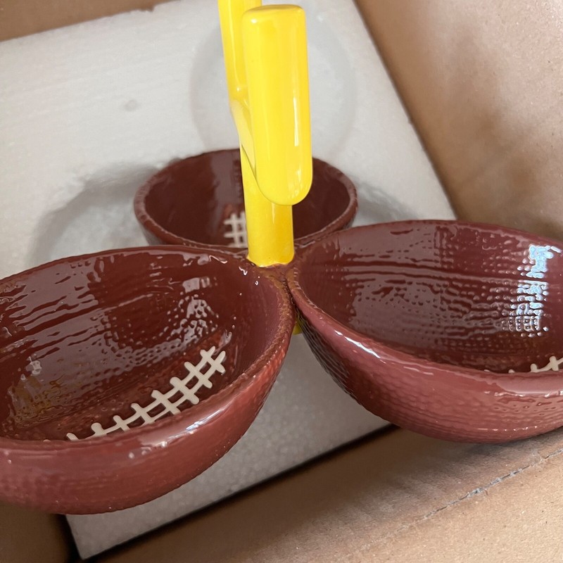 Boston Warehouse Touchdown 3 Section Football Condiment Server bowl Hand Painted gallery
