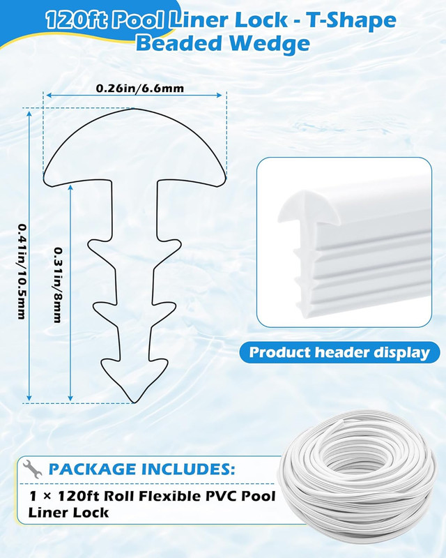 Plastic 120Ft Roll QP1562 Swimming Pool Liner Lock Beaded Wedge T-Shape gallery