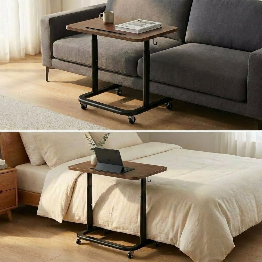 Height Adjustable TV Tray Table on Wheels - Rolling Laptop Desk for Bed & Sofa.. gallery