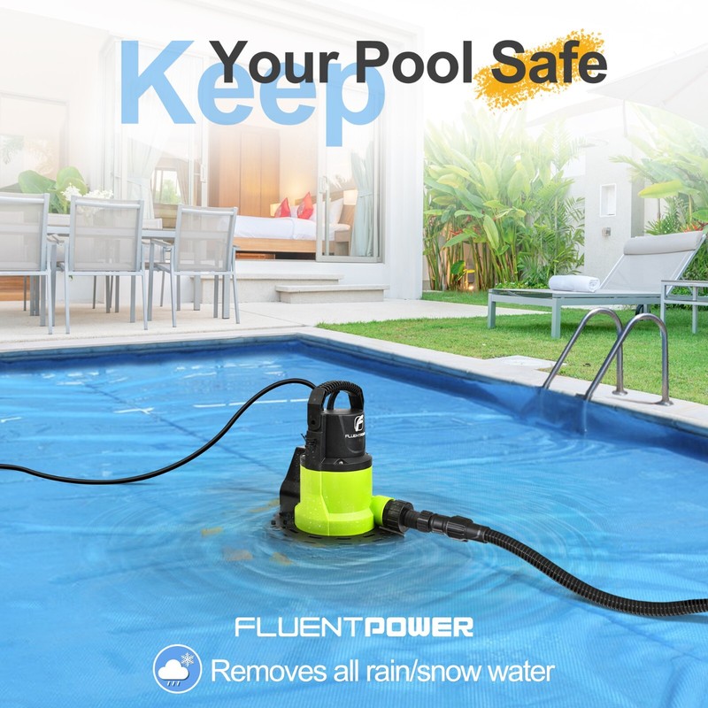 FLUENTPOWER Automatic Pool Cover Pump, 3/4 HP 3400GPH Submersible Water Pump gallery