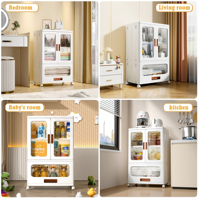 Rolling Plastic Storage Cabinet with Doors Drawer and Adjustable Shelves Bedroom gallery