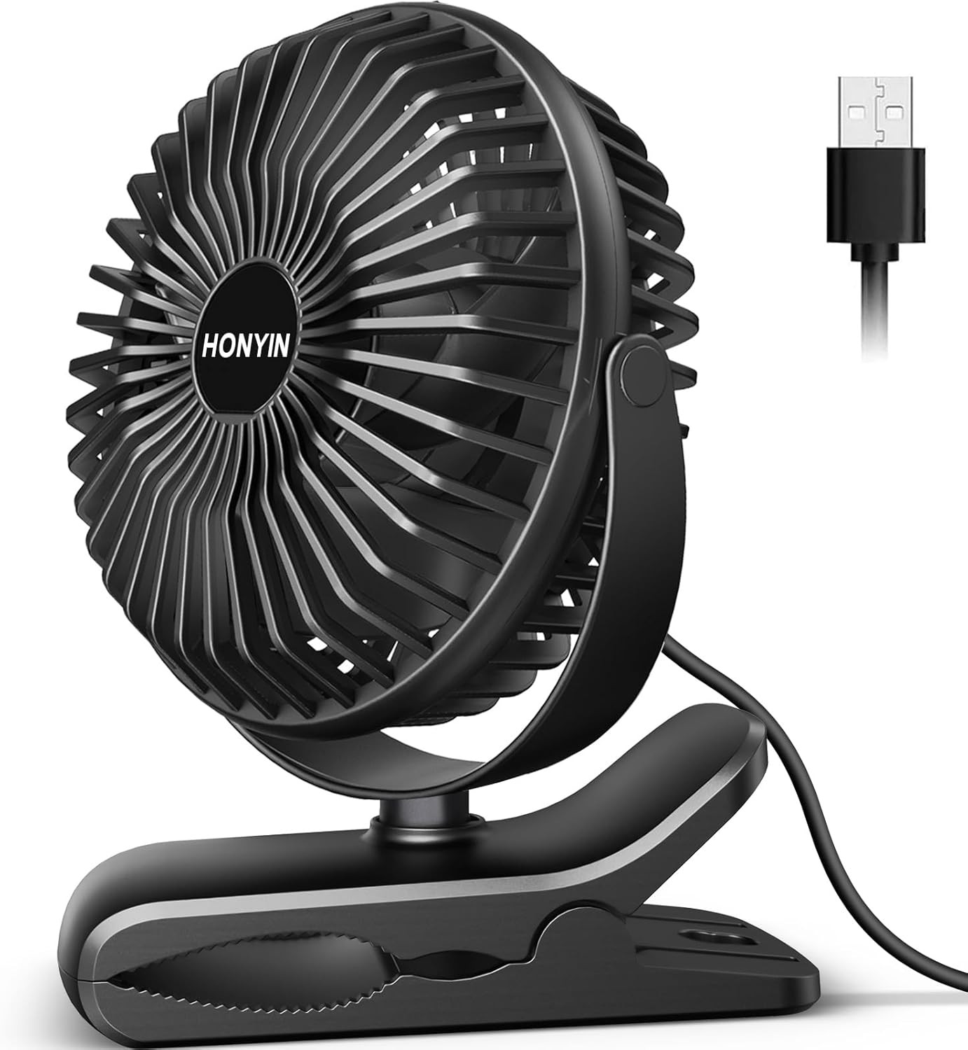 720° Rotation Small Desk & Clip on Fan with Sturdy Clamp, 3 Speeds, Quiet Little gallery