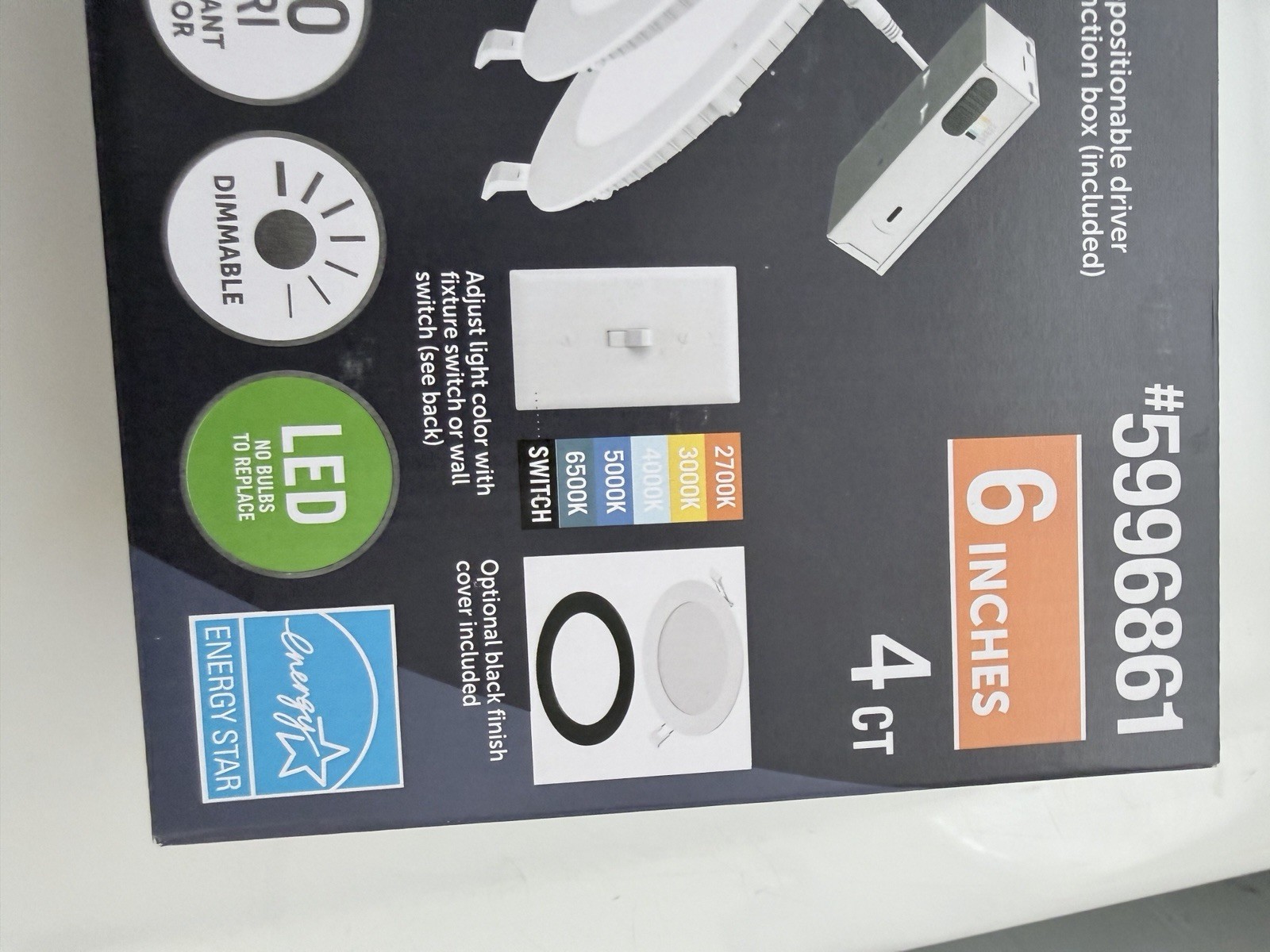 Utilitech 6in LED Recessed Trim Adjustable White 2700K-6500K 850lm 4ct gallery