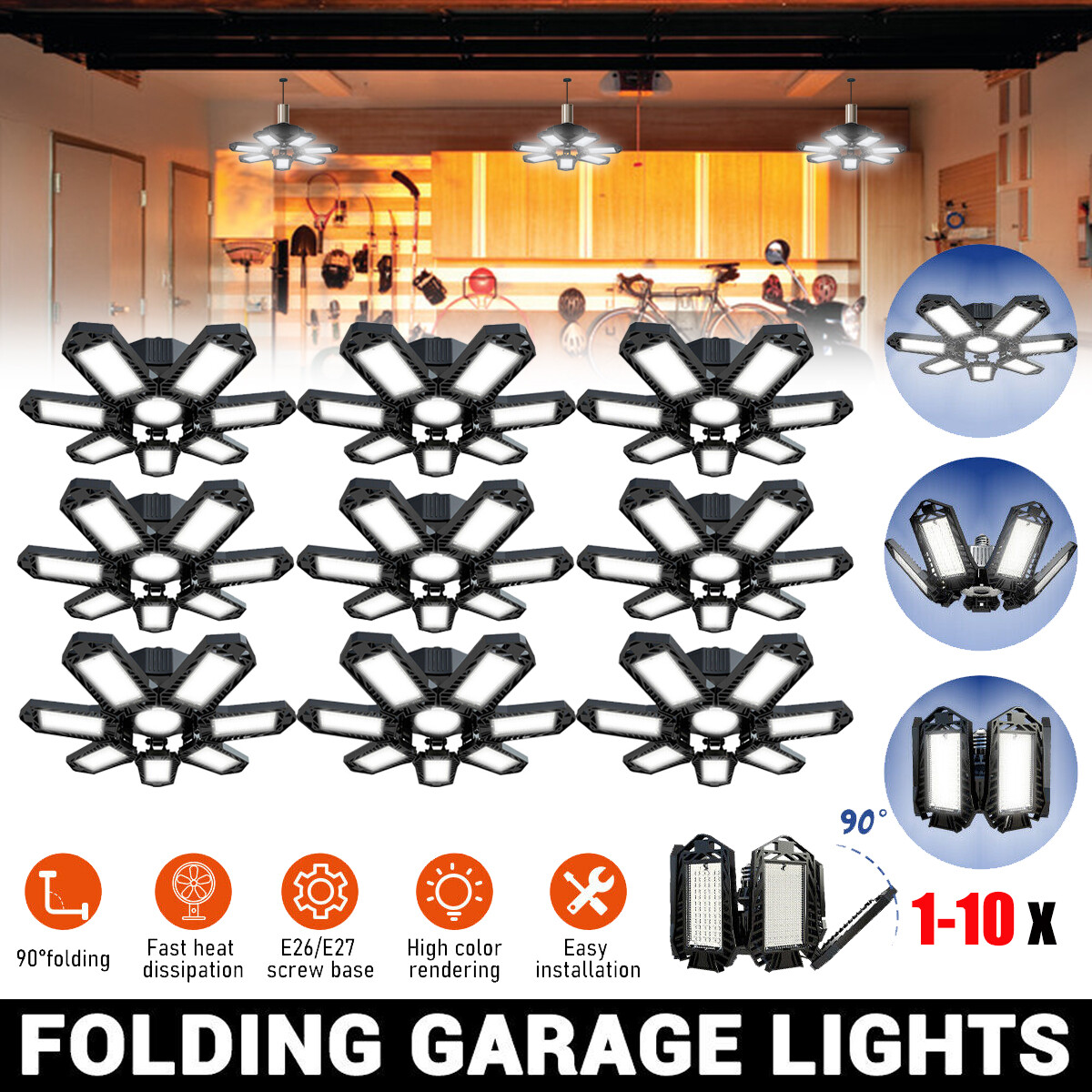 1-10 Pack LED Garage Light Bright Work Shop Ceiling Light Deformable Bulb Lamp gallery