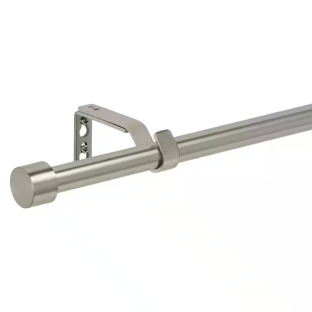 36 In. - 66 In. Telescoping 3/4 in Single Curtain Rod Kit in Brushed Nickel with gallery