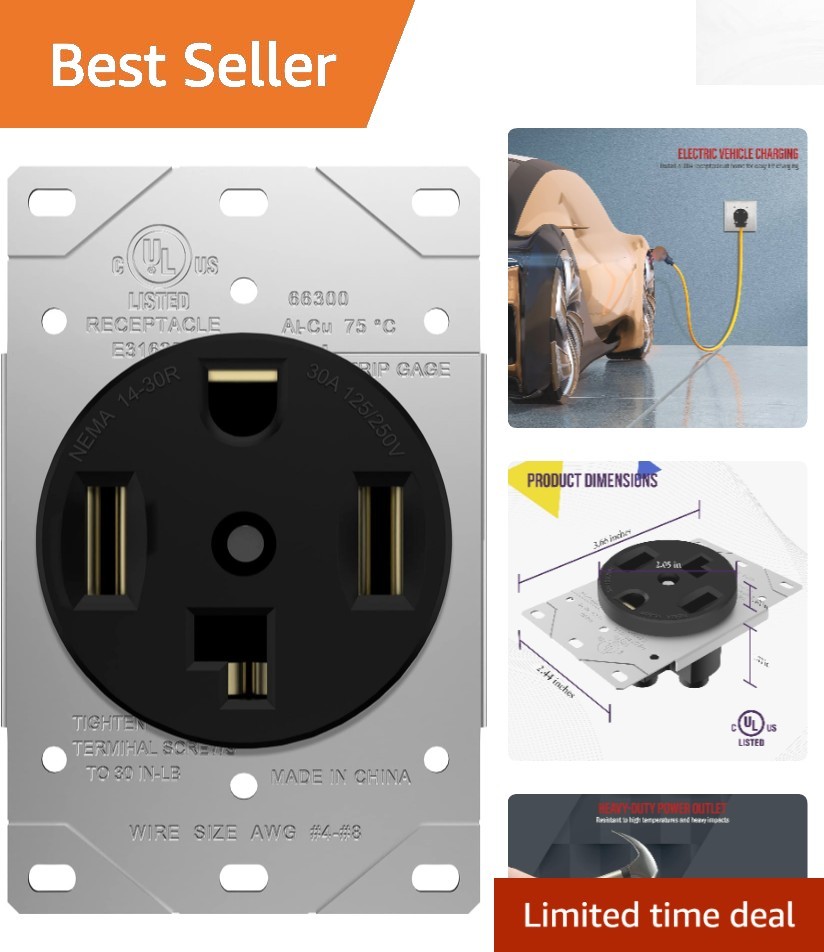 Dependable NEMA 14-30R Dryer Receptacle Outlet - 30 Amp, Black, Certified gallery