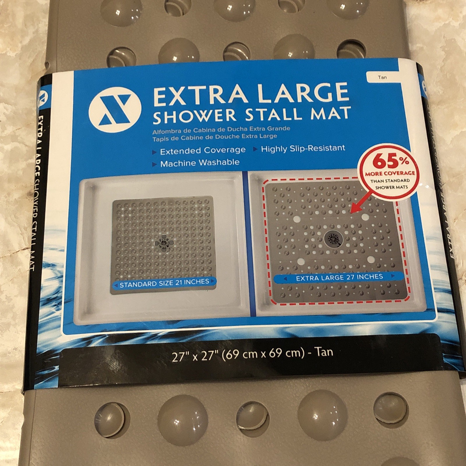 SlipX Solutions Solid Tan Extra Large Shower Stall Mat 27" x 27” New gallery