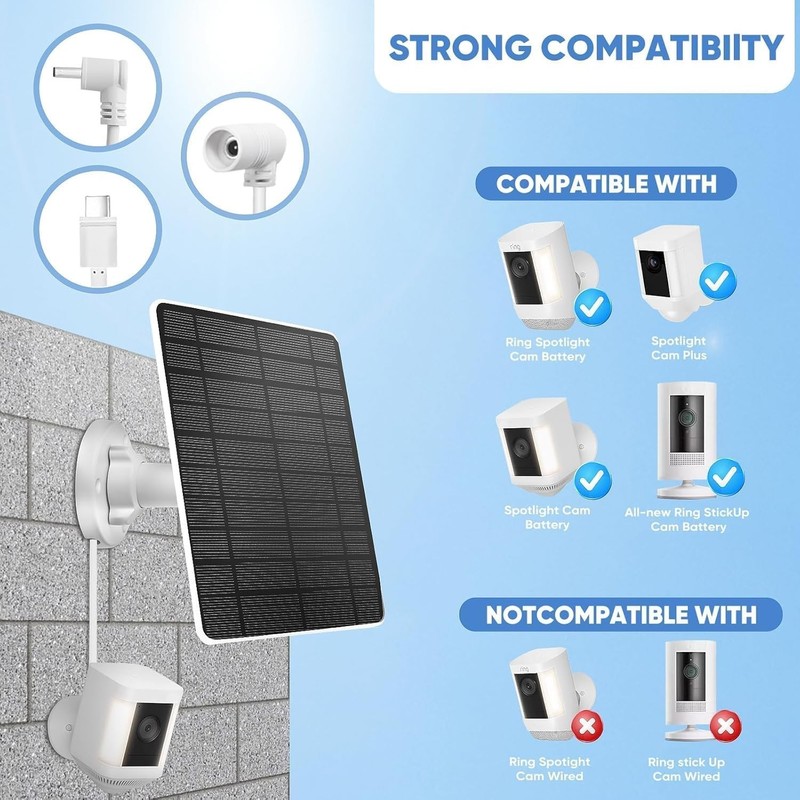 Solar Panel for Ring Camera(2nd Generation) Dustproof Waterproof 5W Solar Panel gallery