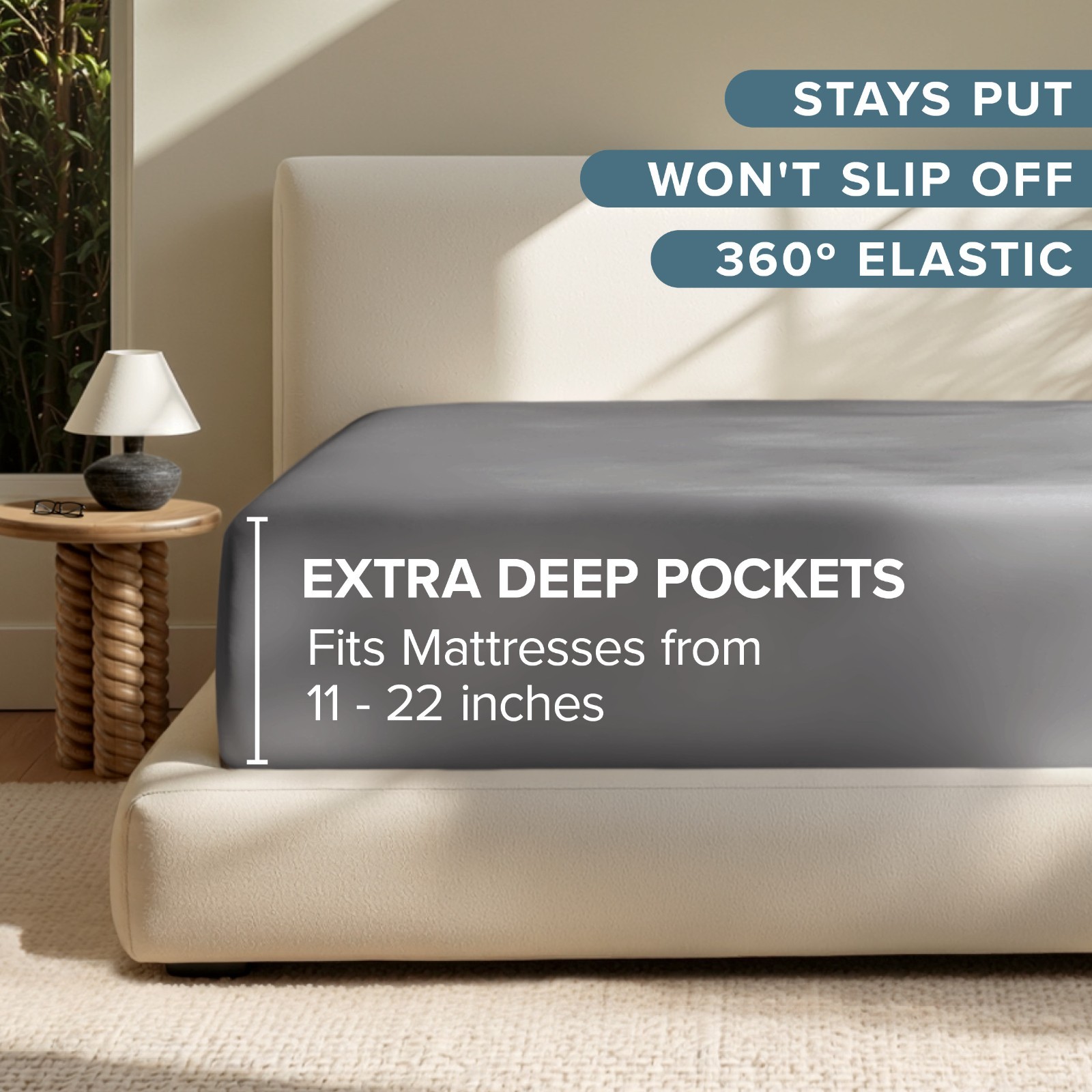 Bare Home 22" Deep Pocket Fitted Sheet - Premium 1800 Microfiber gallery