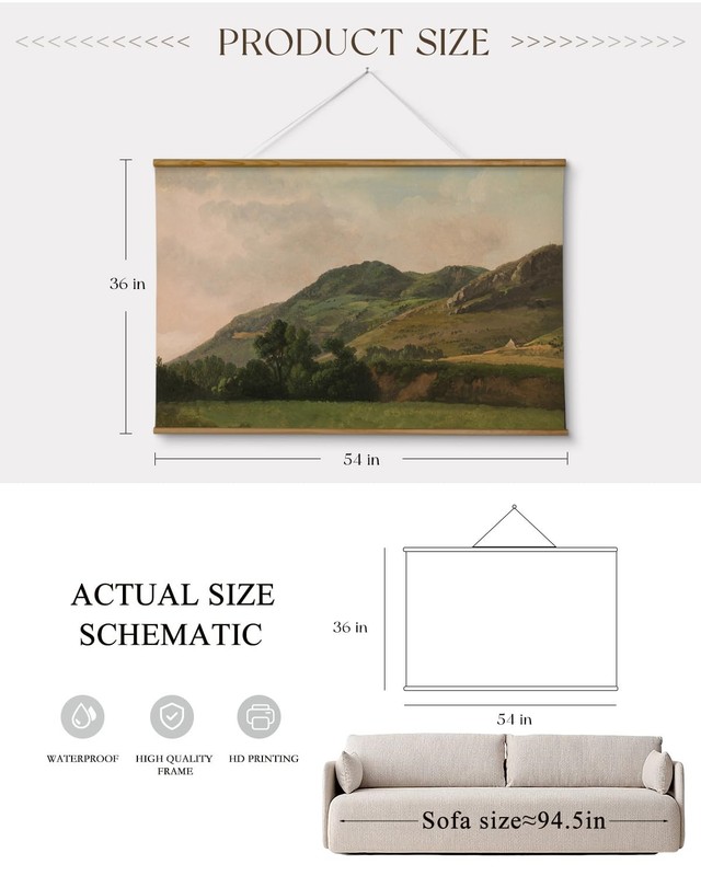ARPEOTCY Extra Large Vintage Framed Wall Art, 36x54 Inch Retro Mountain Lands... gallery
