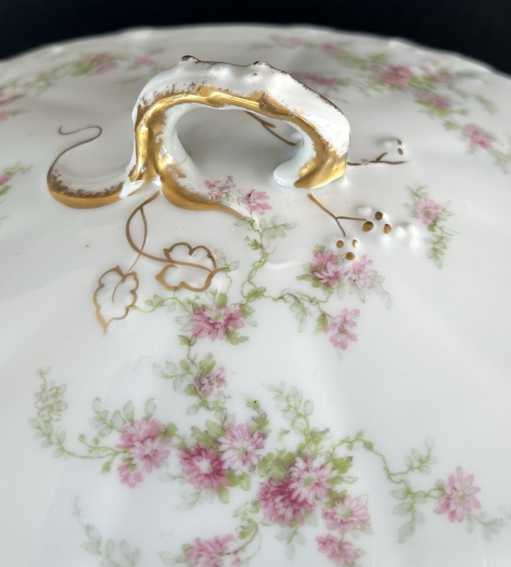 Haviland Limoges Oval Vegetable Serving Dish With Lid Schleiger 151 Pink Flowers gallery