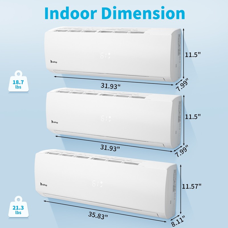 28000 BTU Tri 3 Zone Ductless Mini Split Heat Pump Air Conditioner 9K+9K+18K BTU gallery