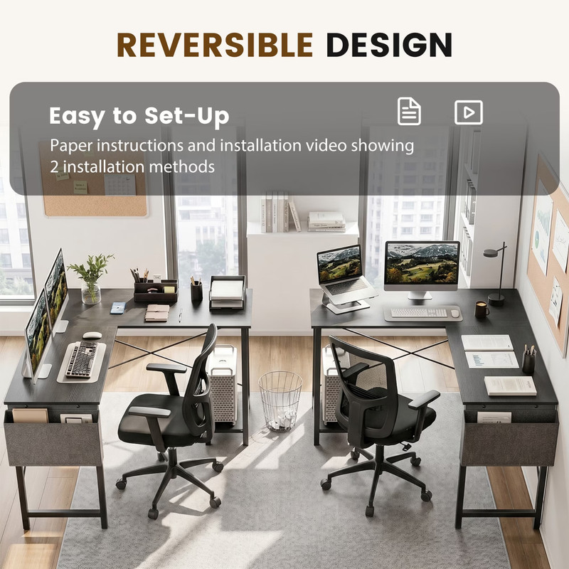 CONCETTA 49" Reversible Corner Desk, Black, CPU Stand & Bag gallery