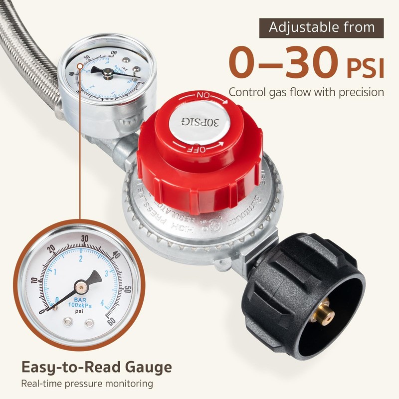 0-30 PSI Propane Regulator Kit with Hose, Gauge and Brass Adapter #5FT 3/8"x1/8" gallery