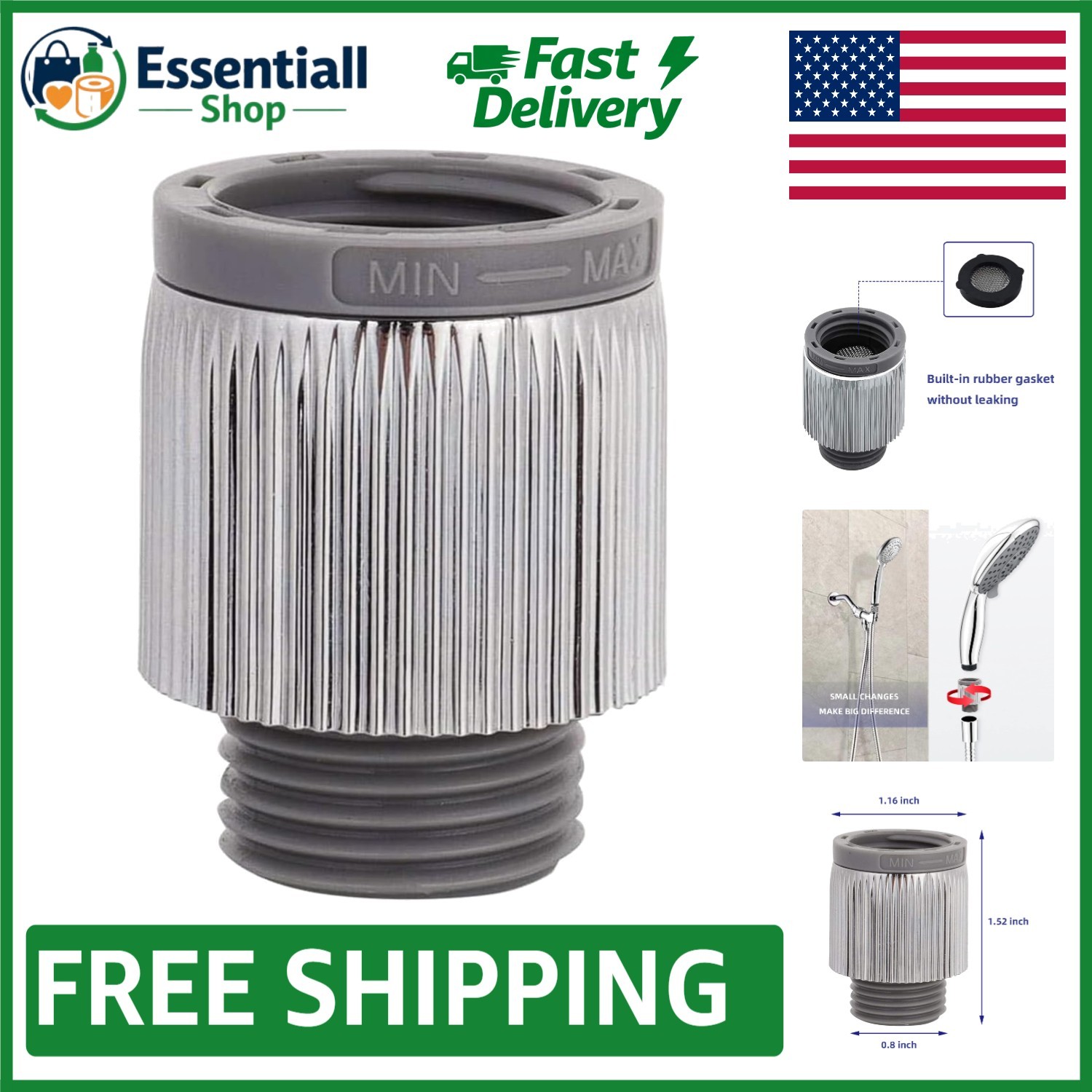 Chrome ABS Shower Flow Control Valve - Durable Water Pressure Regulator 1/2" gallery