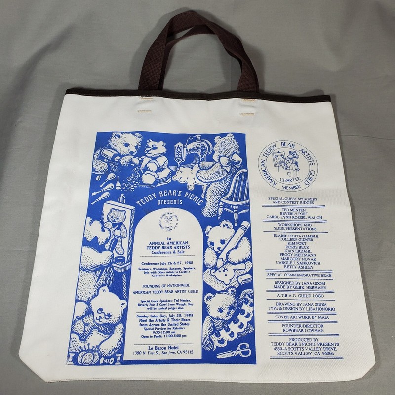 Vintage Tote Bag Teddy Bear Picnic American Artists Guild 1982 Crafted Heirlooms gallery