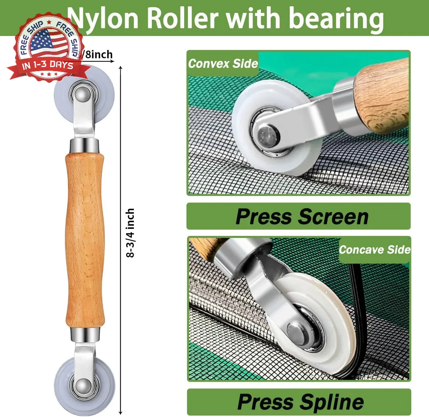 Screen Roller Tool 3in1 Repair Kit Steel Nylon Bearing Hook Heavy-Duty for Windo gallery