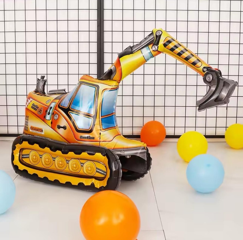 Huge 3D Digger Balloon Construction Builder Birthday Party Decor Excavator