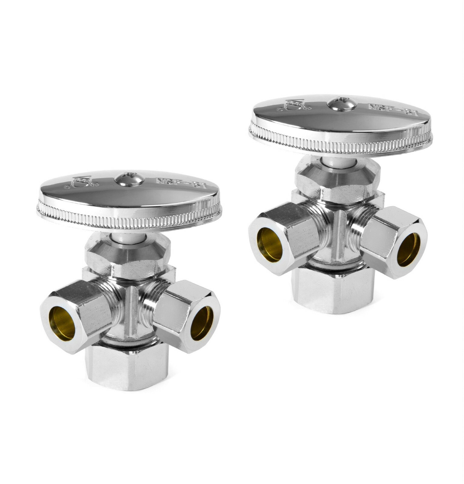 2 PCS Dual Compression Outlet Angle Stop Valve,1/2" NOM (5/8" OD) x 3/8" x3/8" gallery