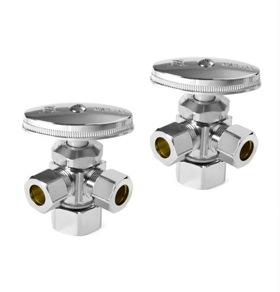 2 PCS Dual Compression Outlet Angle Stop Valve,1/2" NOM (5/8" OD) x 3/8" x3/8"