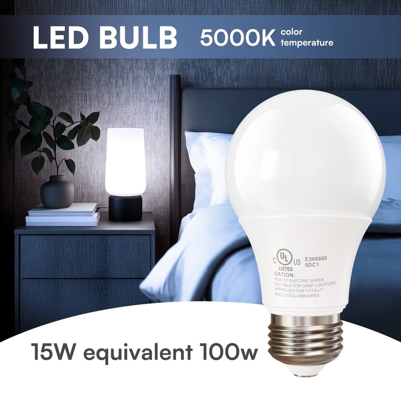 12 Pack A19 100W Equivalent Light Bulbs 1500LM 5000K Daylight E26 Non-Dimmable gallery