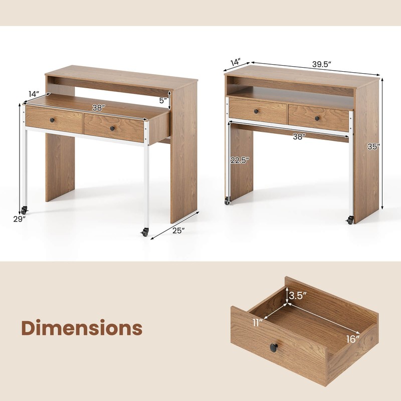 Extendable Computer Desk Console Table Writing Study Place Drawer & Wheels gallery
