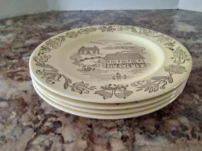 Bucks County 4 Dinner Plates 10" Royal Sebring Ohio Vintage Yellow Amish Farm gallery