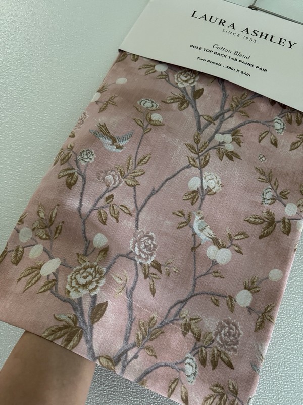 NIP Laura Ashley Window Curtains 2 Panels 38 x 84 Birds Rose Pink Brown Back Tab gallery