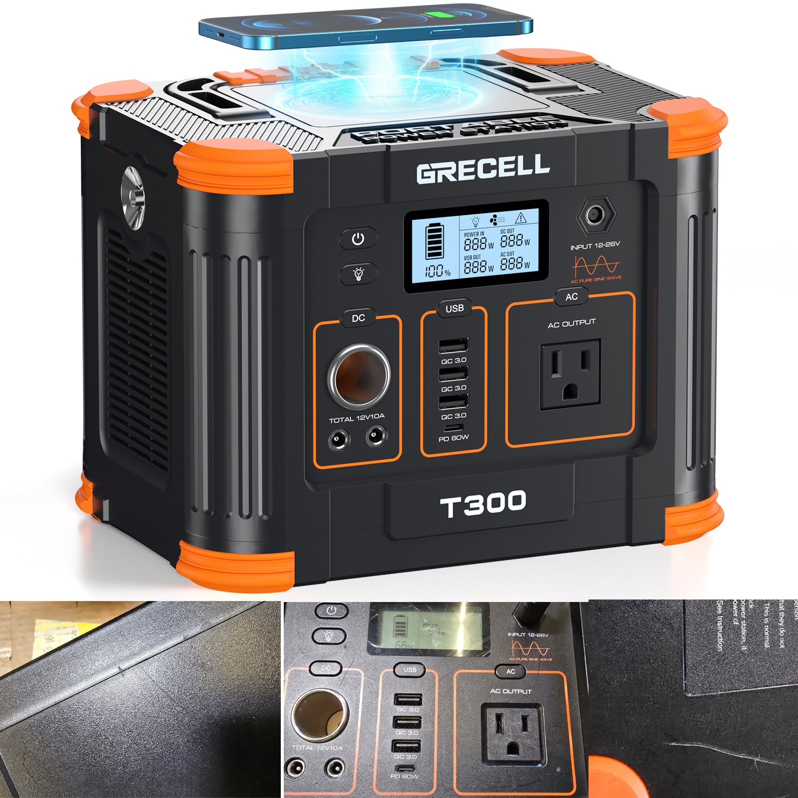 GRECELL 300W Portable Power Station 288Wh Outdoor Solar Generator USED gallery