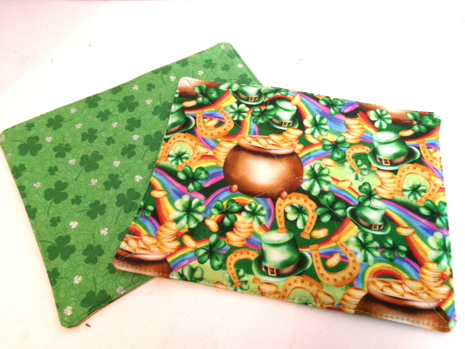 St. Patrick's Day Reversible Quilted Snack Mat Mug Rug Set of 2~ Handmade gallery