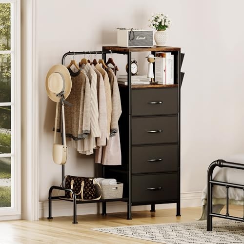 Dresser with Hanging Rack, Reversible Dresser for Bedroom with 4 Drawers Black gallery