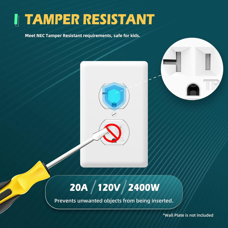 10 Pack 20A Tamper Resistant Duplex Outlet Wall Receptacle UL White TR gallery