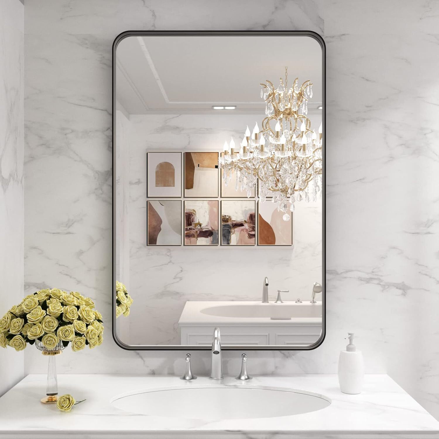 Bathroom Mirror, 24X36-inch Round Rectangular Mirror, Rustproof, Tempered Glass gallery