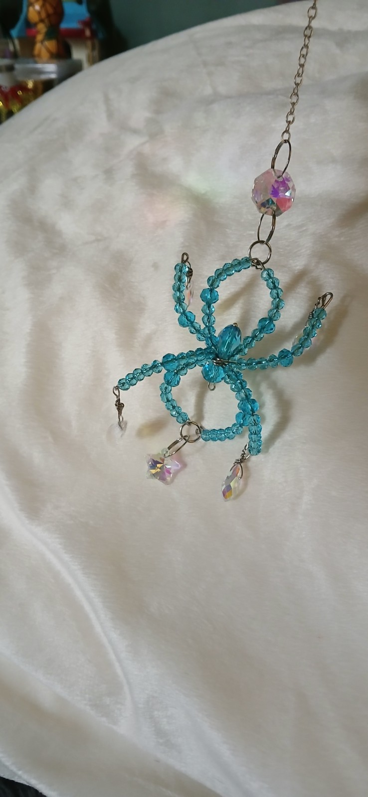 Handmade Hanging Beaded Light Blue Spider Crystal Suncatcher Car Charm gallery
