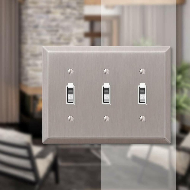 Triple 3 Toggle Outlet Switch Wall Plate Cover Century Brushed Nickel Steel Lot gallery