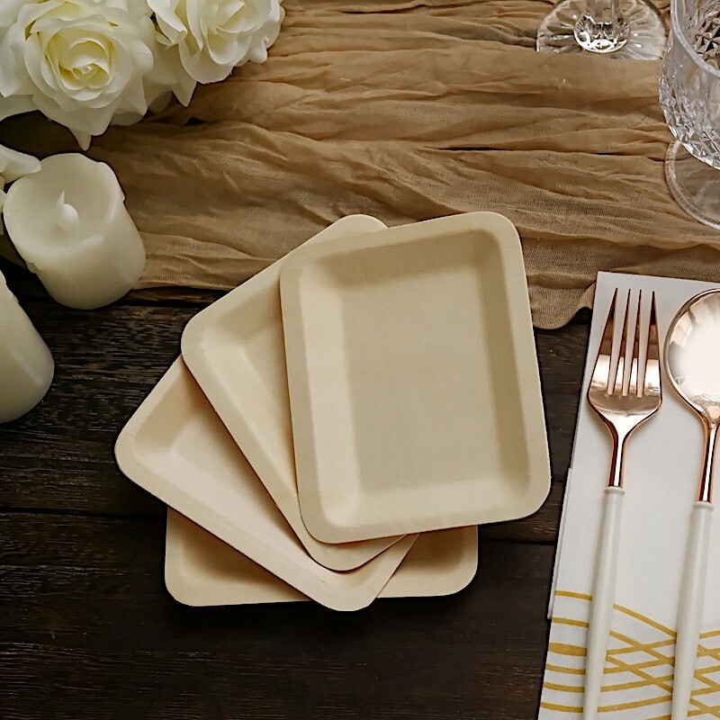 Natural Bamboo 5" x 4" Mini Rectangular Plates Wedding Home Disposable Tableware gallery