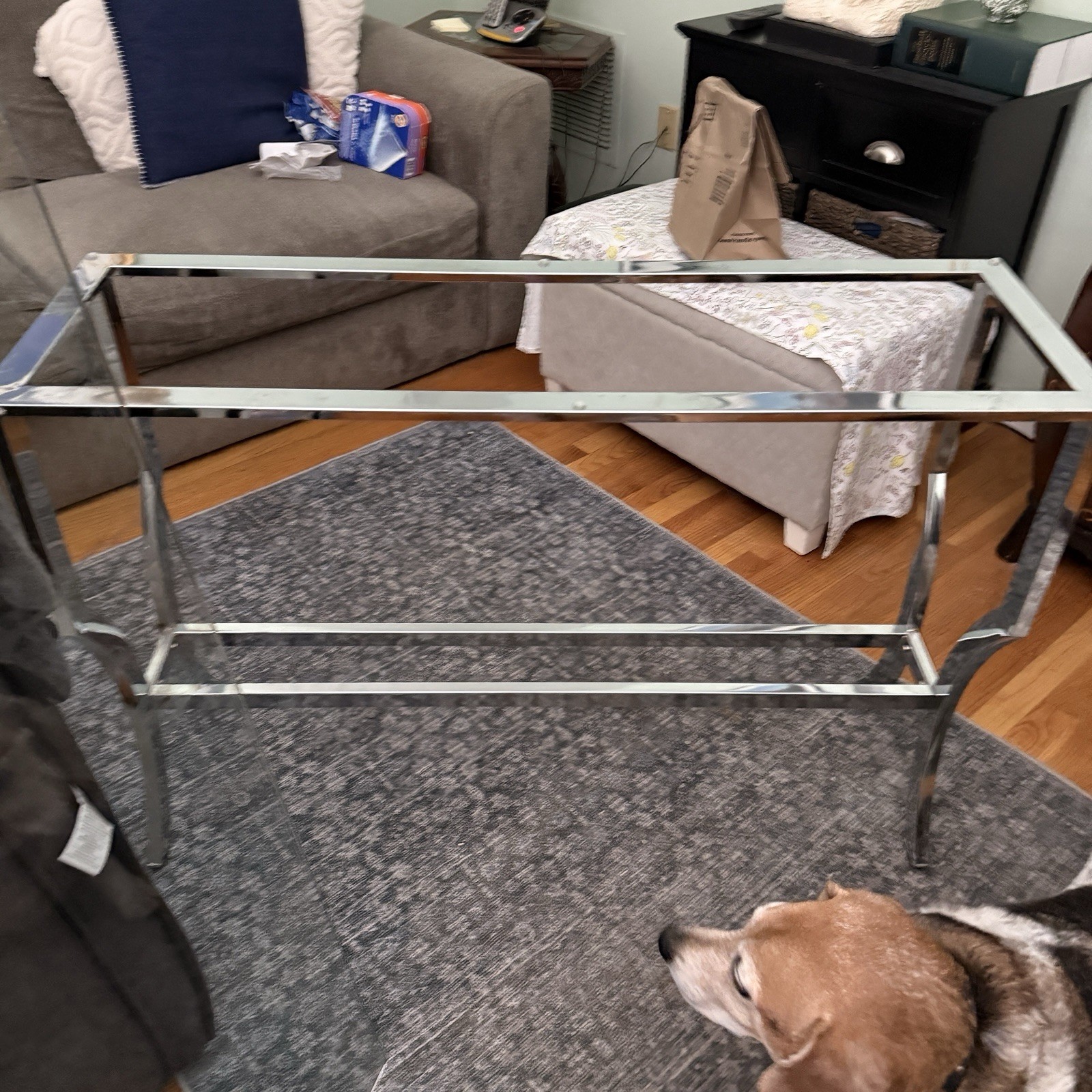Console Table with Heavy Glass Top. EUC. Local Pickup Only gallery