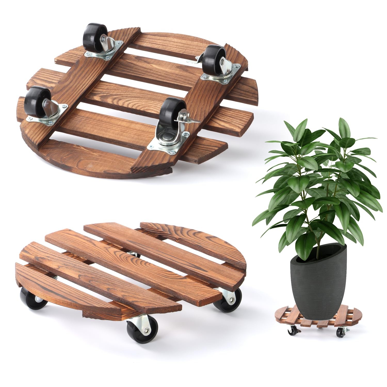 2 Pack 12" Plant Caddy with Wheels, Rolling Plant Stand 220 LB Heavy Duty Wooden gallery