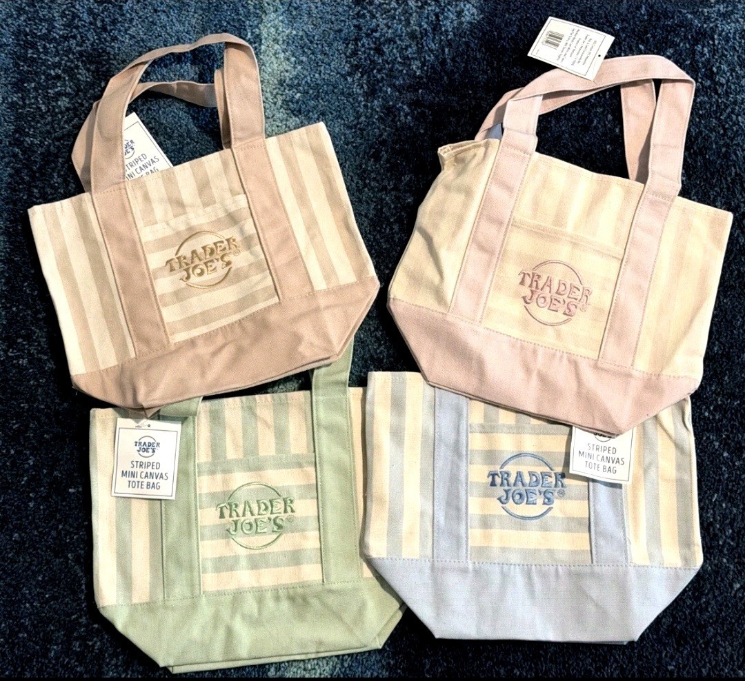 1 New Trader Joe’s Summer Striped Mini Canvas Tote Bag All 4 Colors Pick Color gallery