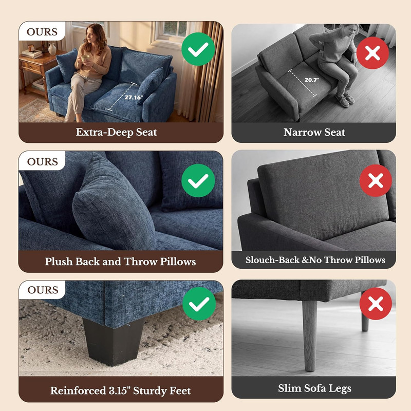 Loveseat Sofa with Cloud 3-Layer Cushion & 27" Deep Seat, Modern Small Couch wit gallery