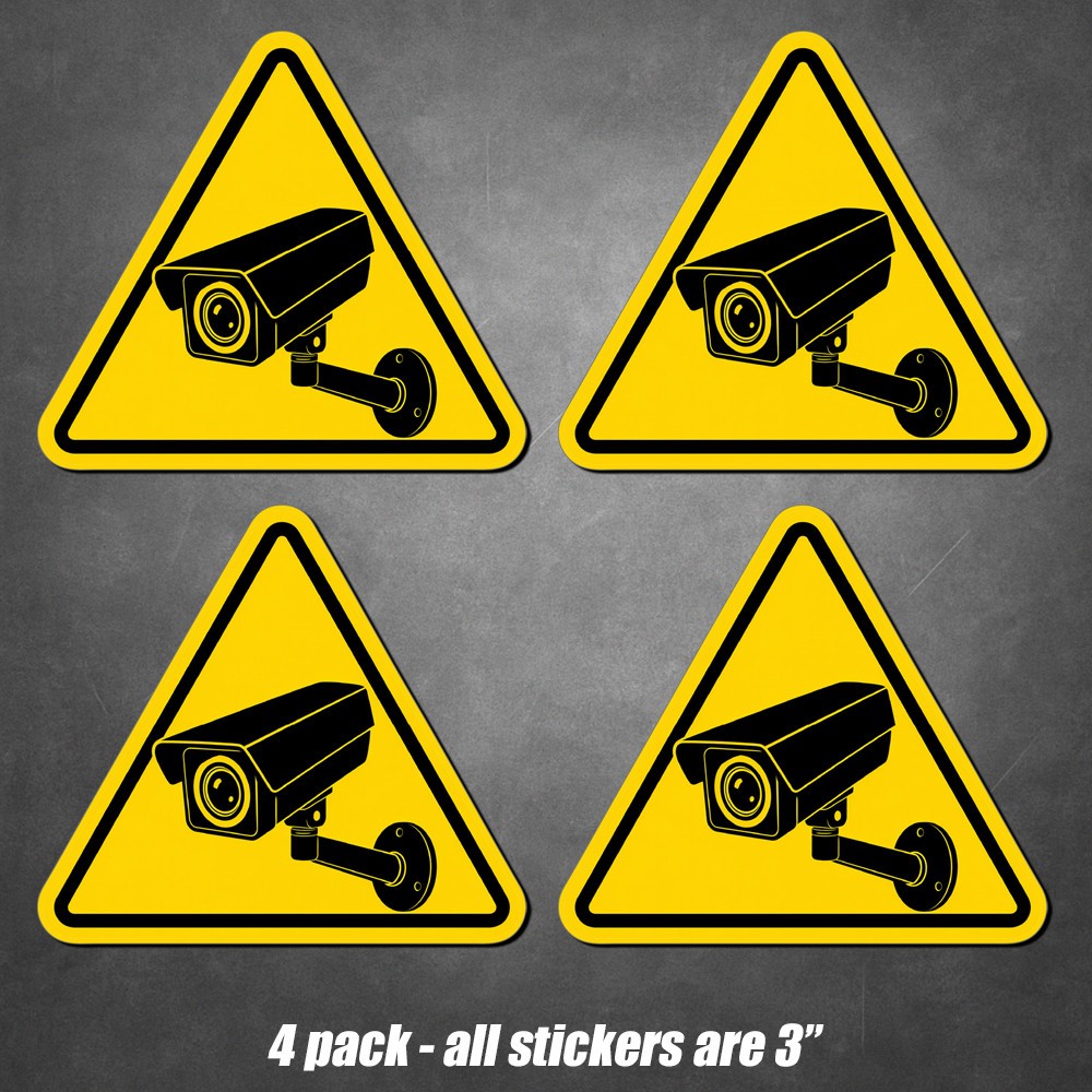 4-Pack Security Camera Warning Stickers CCTV Video Surveillance Vinyl Decals 3in