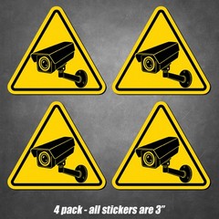 4-Pack Security Camera Warning Stickers CCTV Video Surveillance Vinyl Decals 3in