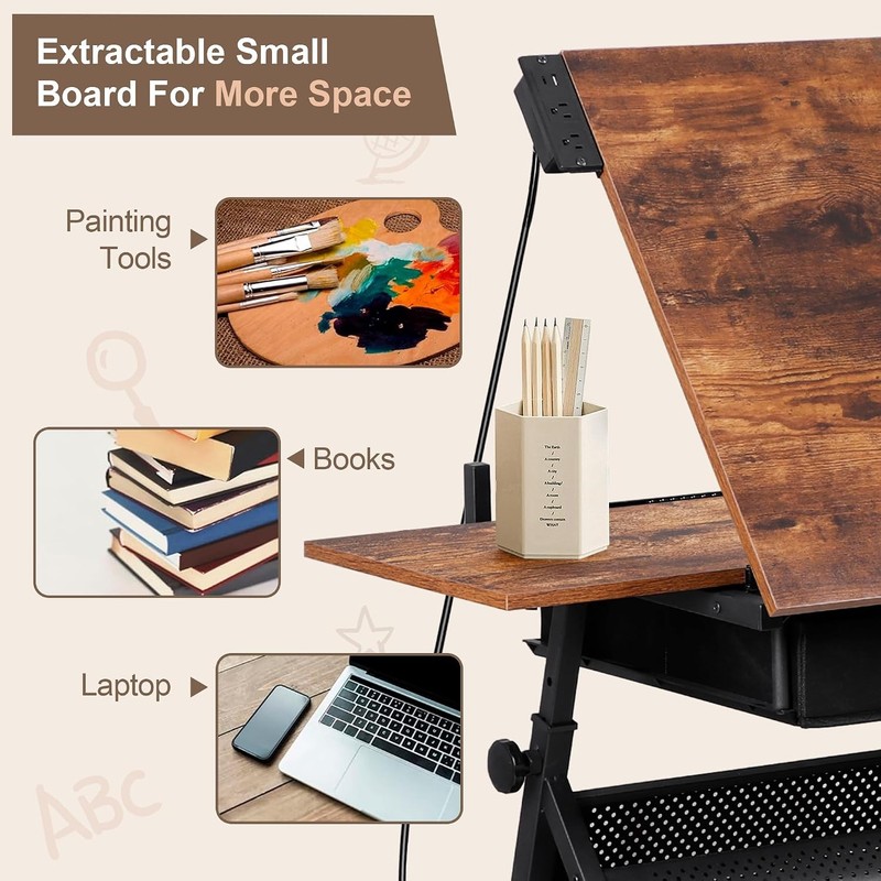 New ZENY Adjustable Drafting Table with Stool, Tilting Drawing Desk Artist Tab gallery