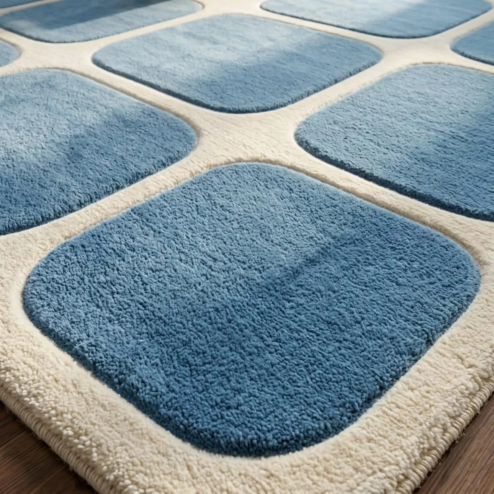 Hand Tufted Wool Area Rug Blue Geometric Design Custom Size Modern Home Decor6x9 gallery